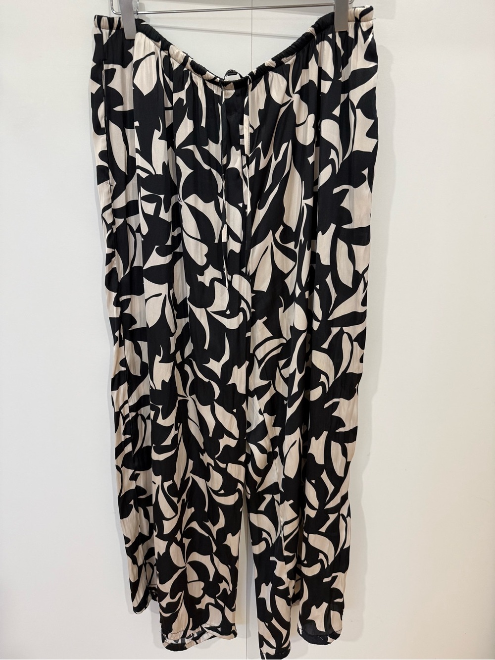 Dynamite Black & Cream Satin Pants with Abstract Print